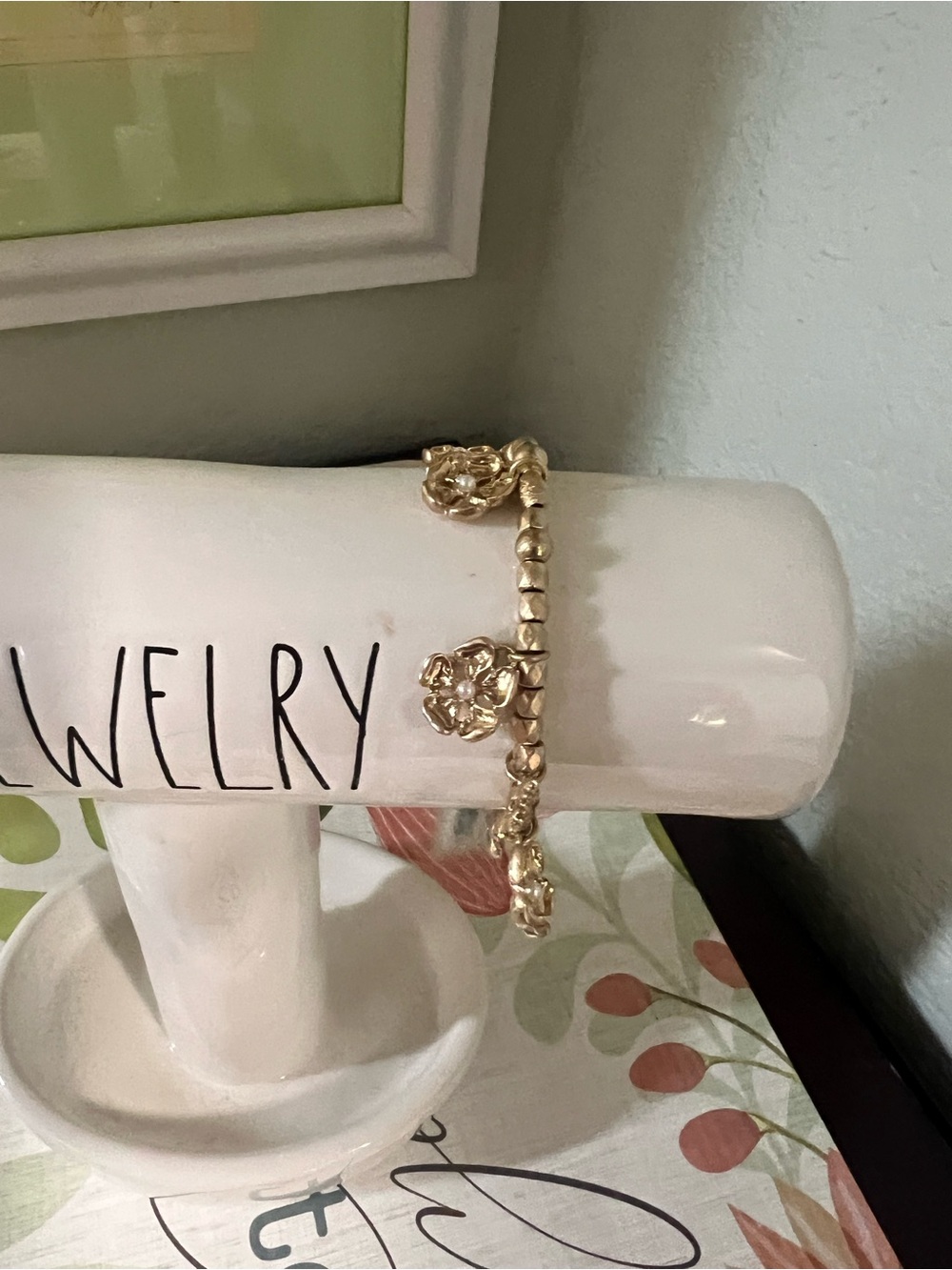 NWT Patricia Nash Gold Floral Charm Bead Stretch Bracelet #PNBR